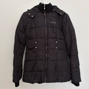 bebe Quilted Down Black Jacket with Ribbed Collar Size XS/S